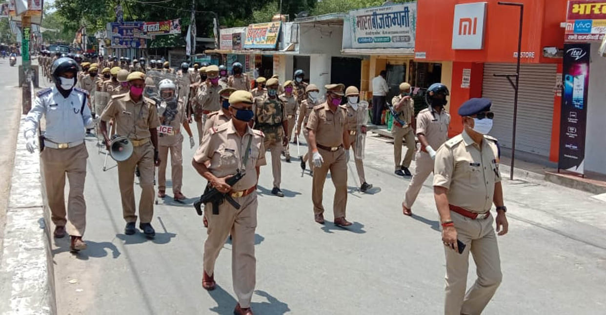 police and administrative officers marched