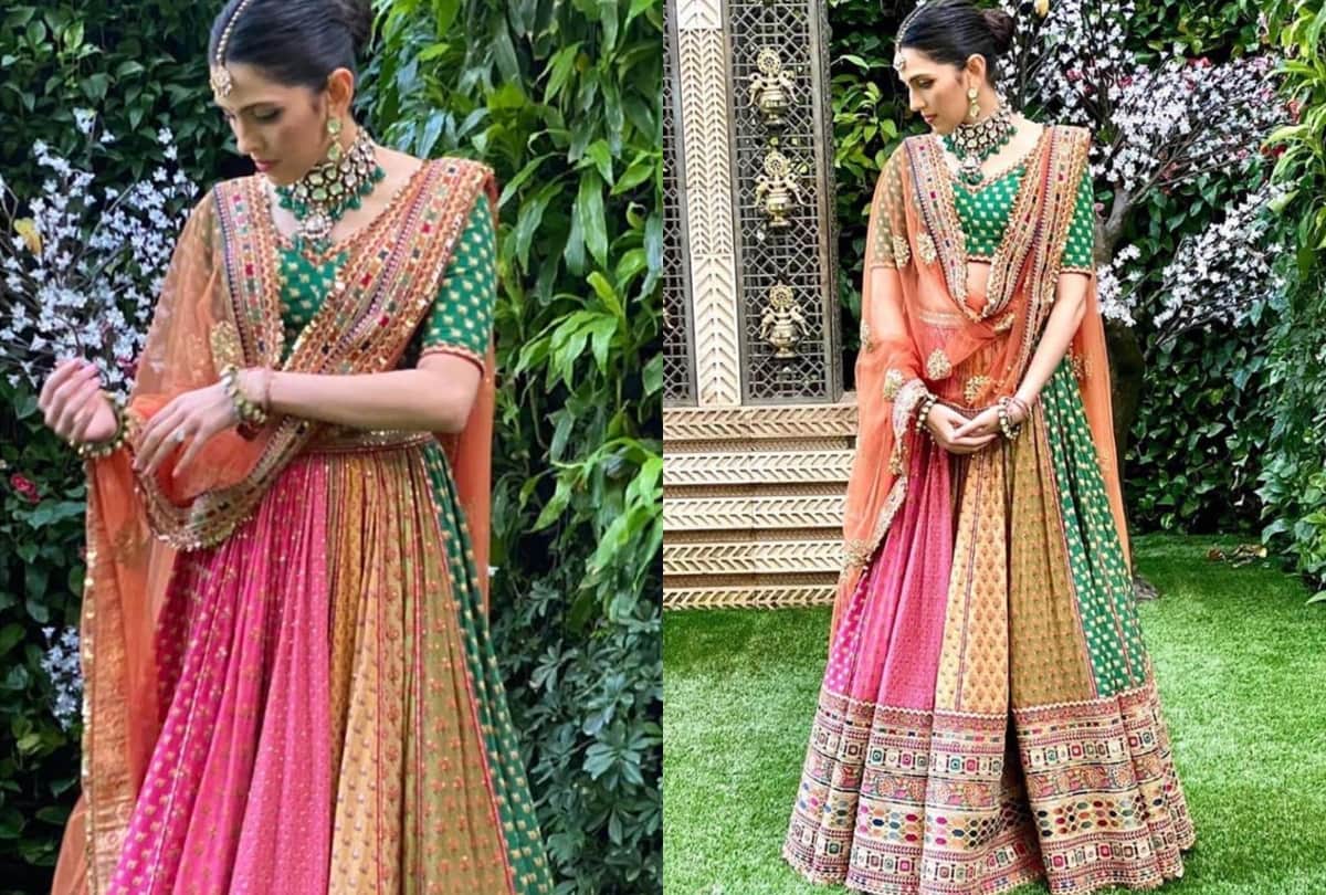 shloka mehta bridal lehenga rare pictures coral green in wedding function akash ambani