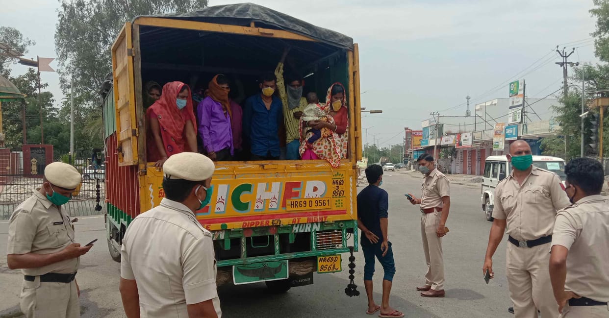 lock down, canter driver arrest, workers in canter, sonipat