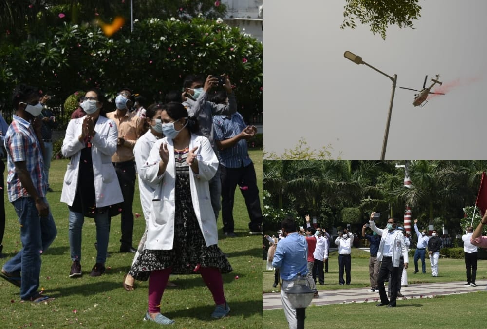 Airforce rains flowers on Corona fighters in Uttar Pradesh.