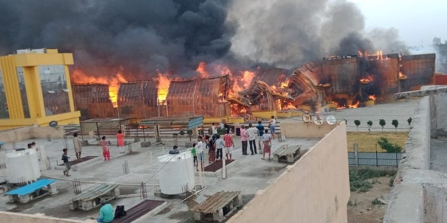 fire in factory, paper mill, goods burned, sonipat