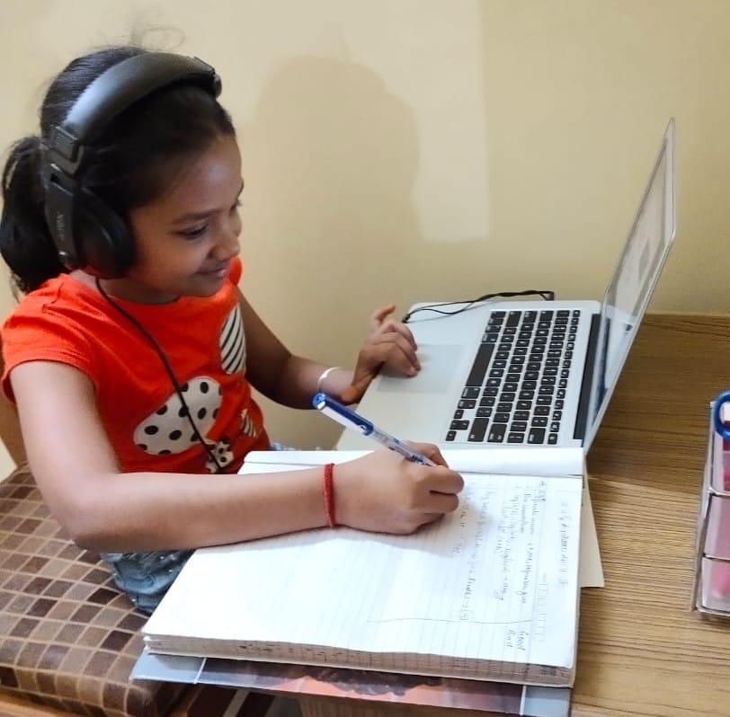 Children studying online with playing indoor games