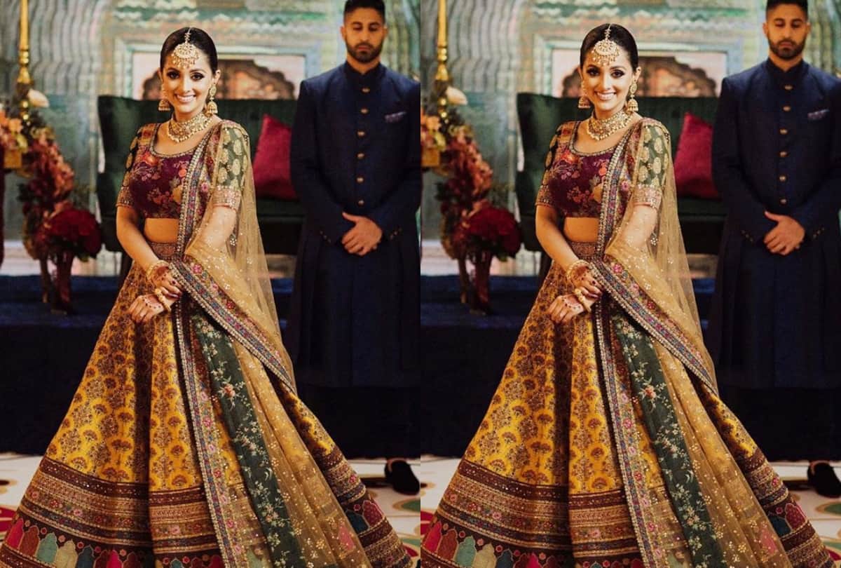 this bride wore alia bhatt striped saree designed by sabyasachi for pre engagement ceremony