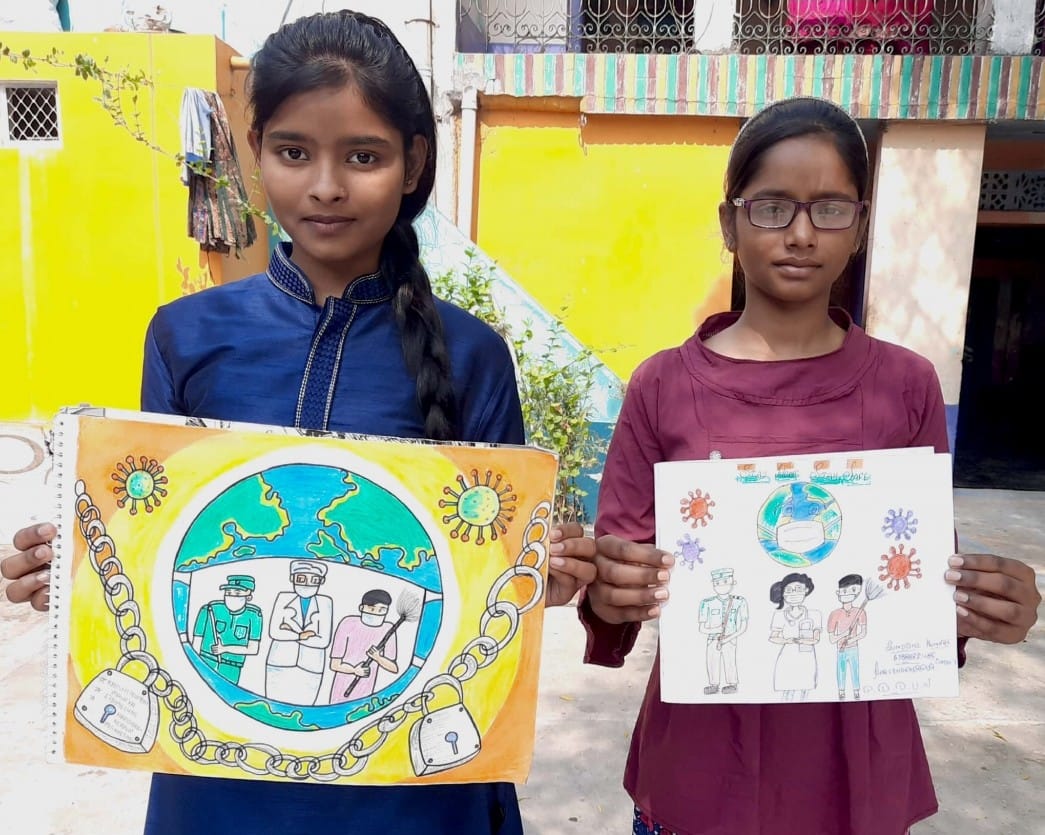 Children are giving respect by drawing pictures of Corona warriors