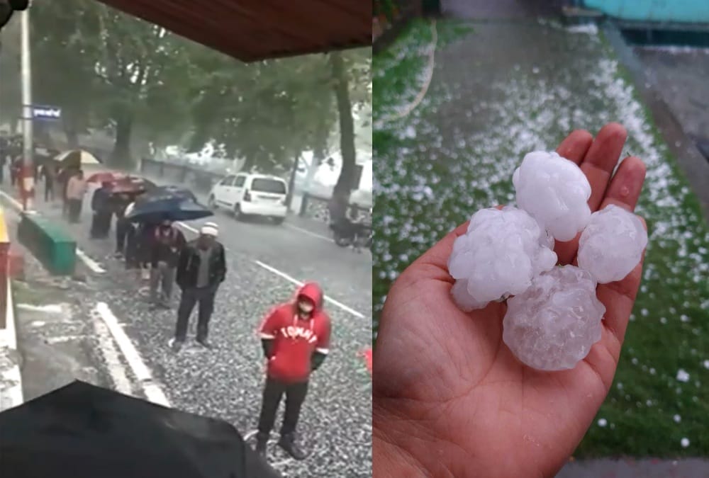 Lockdown 3.0 Wine Shop Open in Uttarakhand: people stand during hailstorm to buy liquor on Mall Road in Nainital
