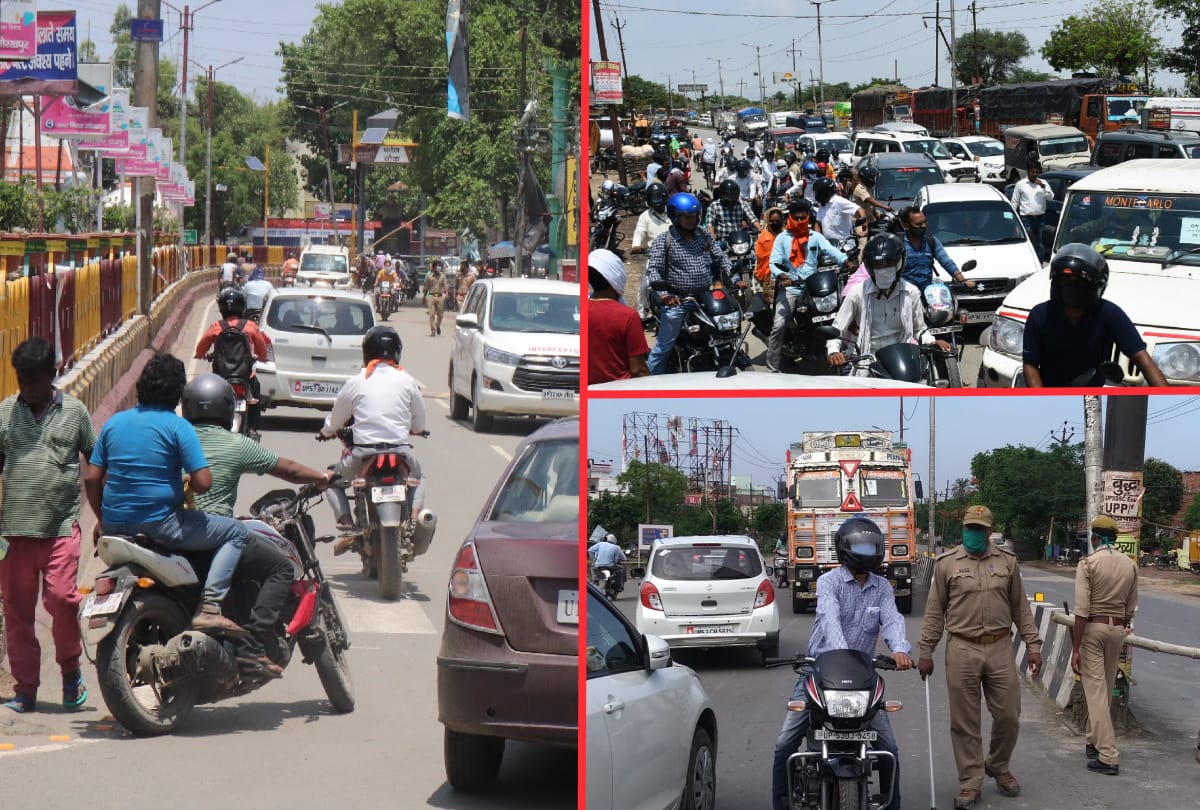 Crowd on city after open shop during lockdown in gorakhpur