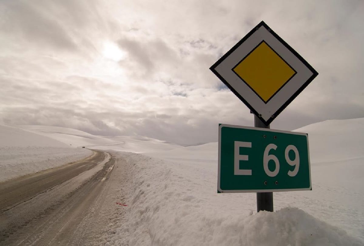Last road of the world E 69 highway in North Pole