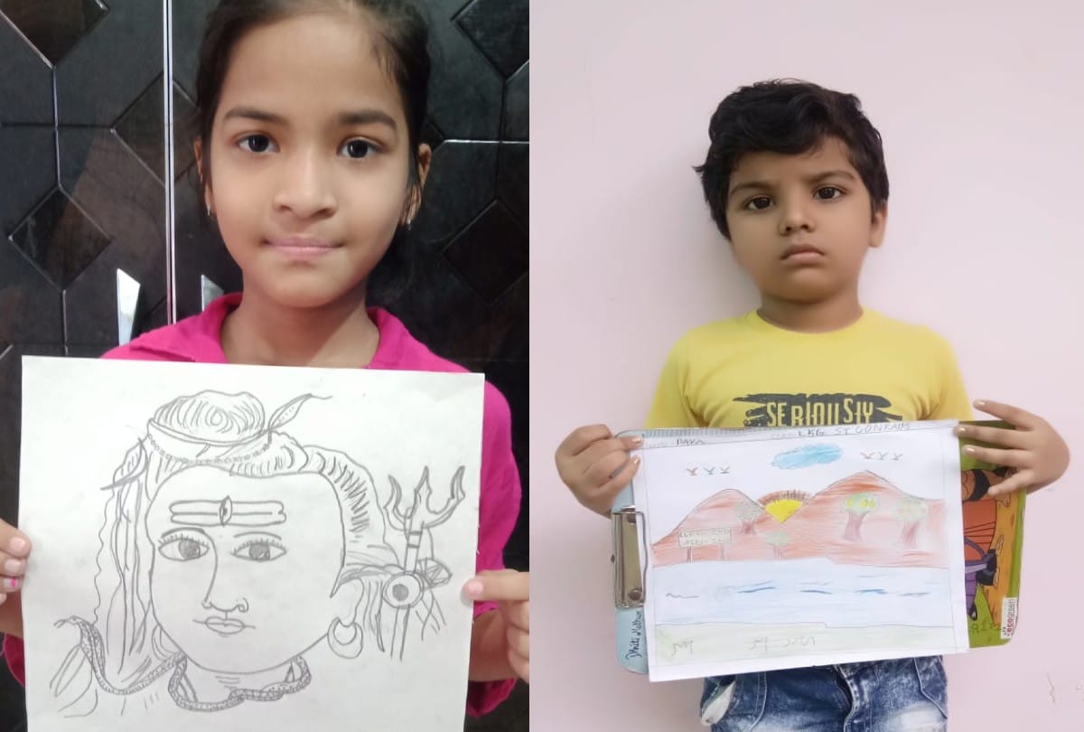 school children draw painting during quarantine in lockdown