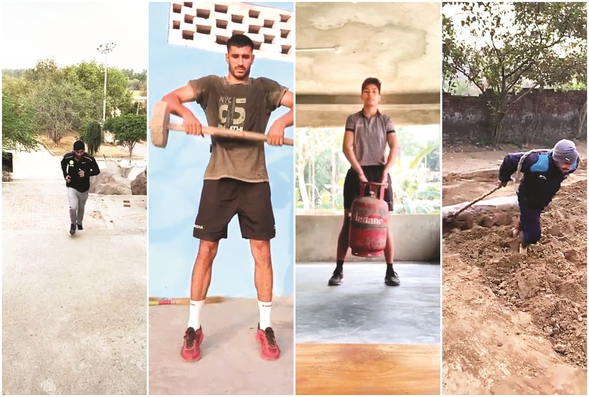 Indian athletes practicing at home during covid 19 lockdown by using old and indigeneous technique