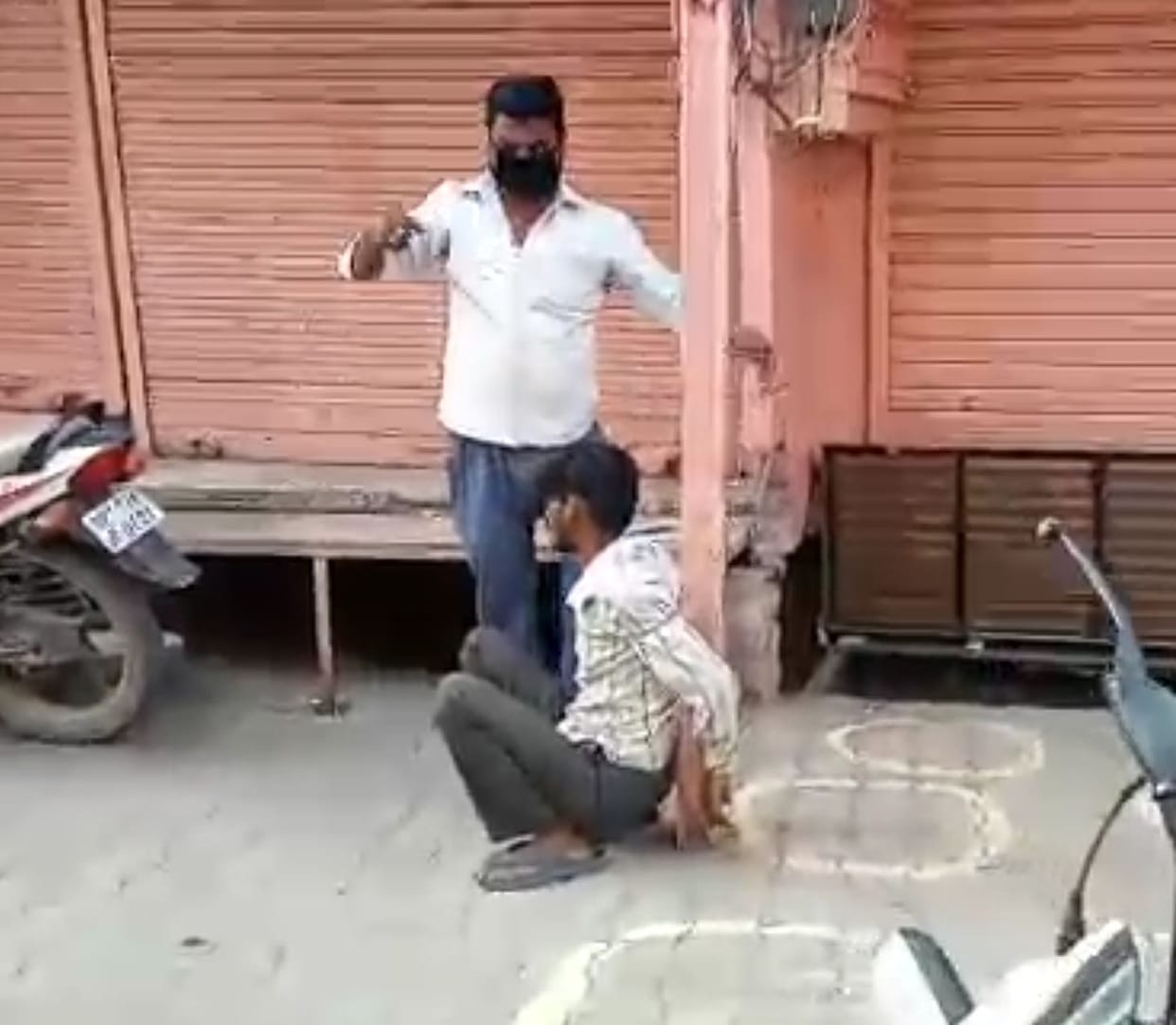 A young man was tied to a pole and beaten on suspicion of theft of a bicycle