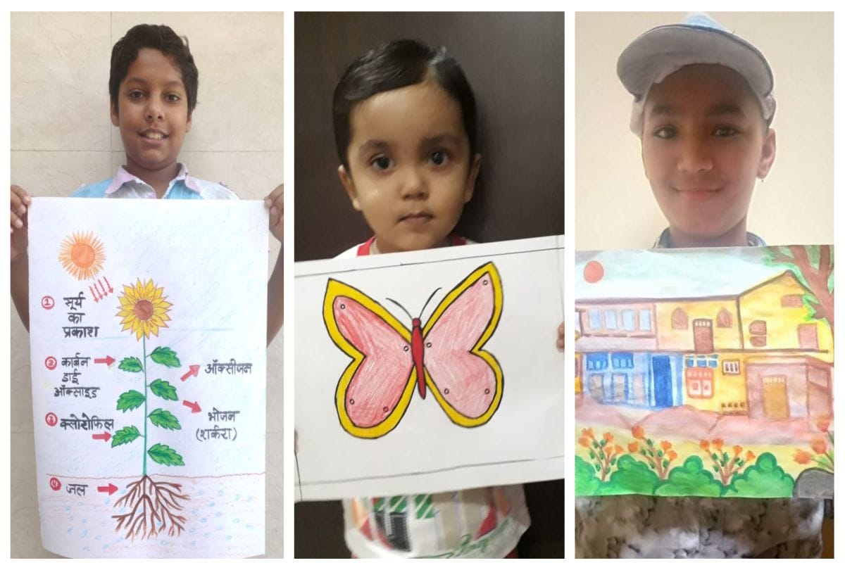 school children drawings or paintings during quarantine in lockdown