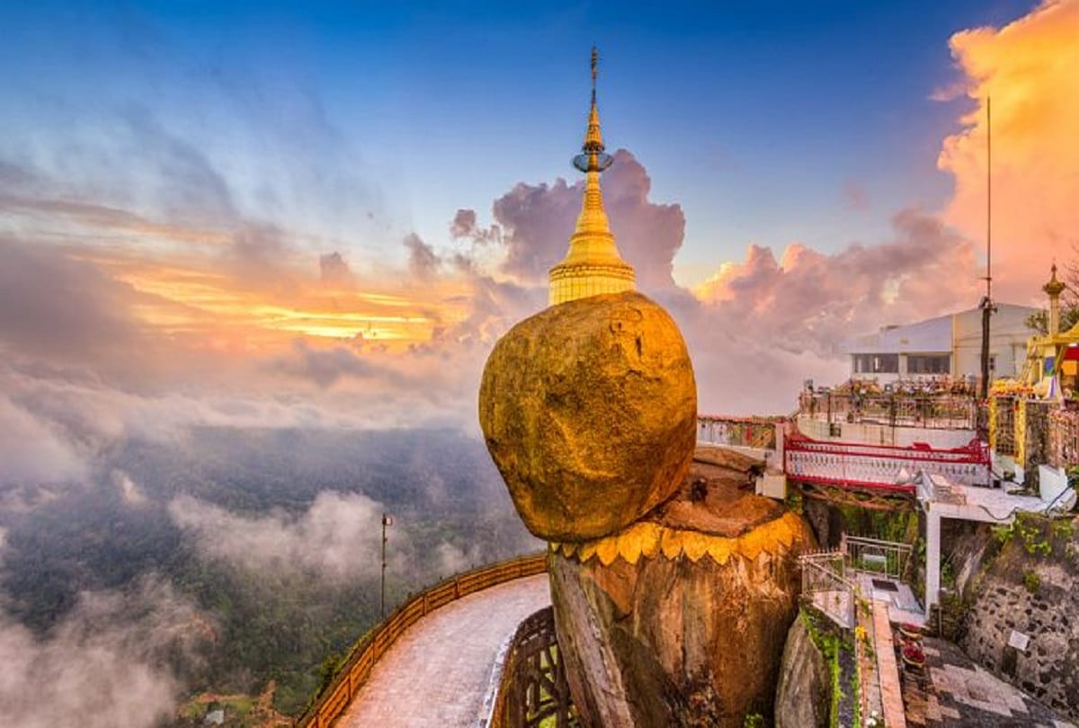Buddhist pilgrimage in Myanmar Kyaiktiyo Pagoda also known as Golden Rock mystery