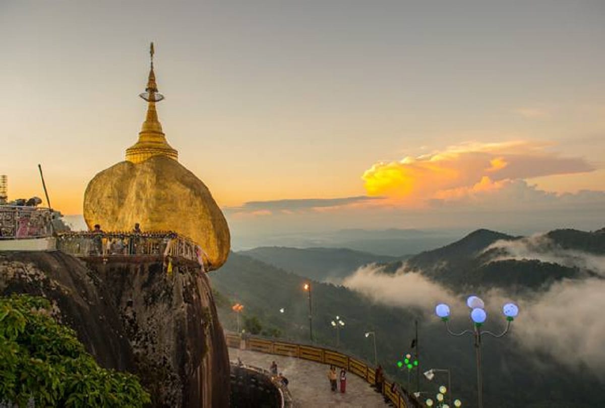 Buddhist pilgrimage in Myanmar Kyaiktiyo Pagoda also known as Golden Rock mystery