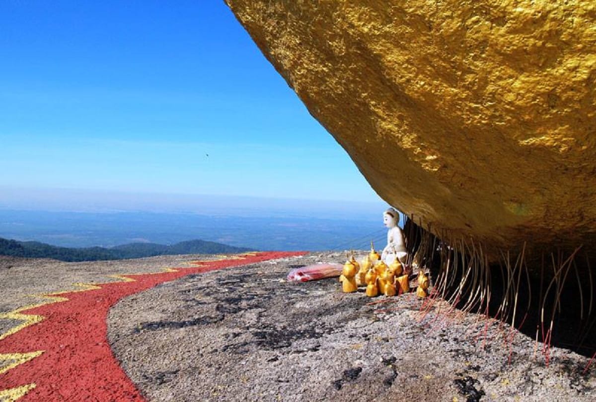 Buddhist pilgrimage in Myanmar Kyaiktiyo Pagoda also known as Golden Rock mystery