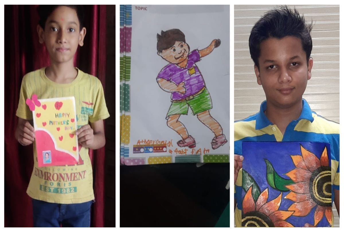 school children drawings or paintings during quarantine in lockdown