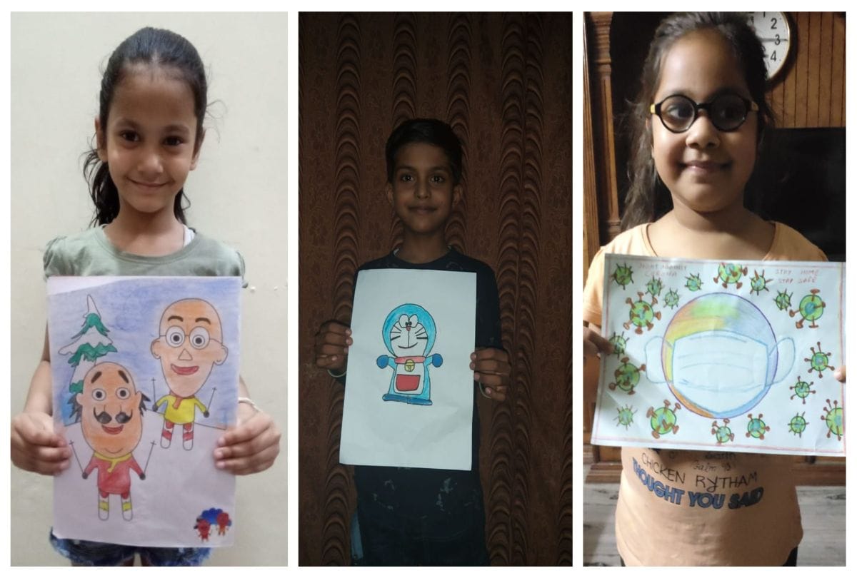 school children drawings or paintings during quarantine in lockdown