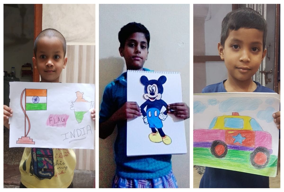 school children drawings or paintings during quarantine in lockdown