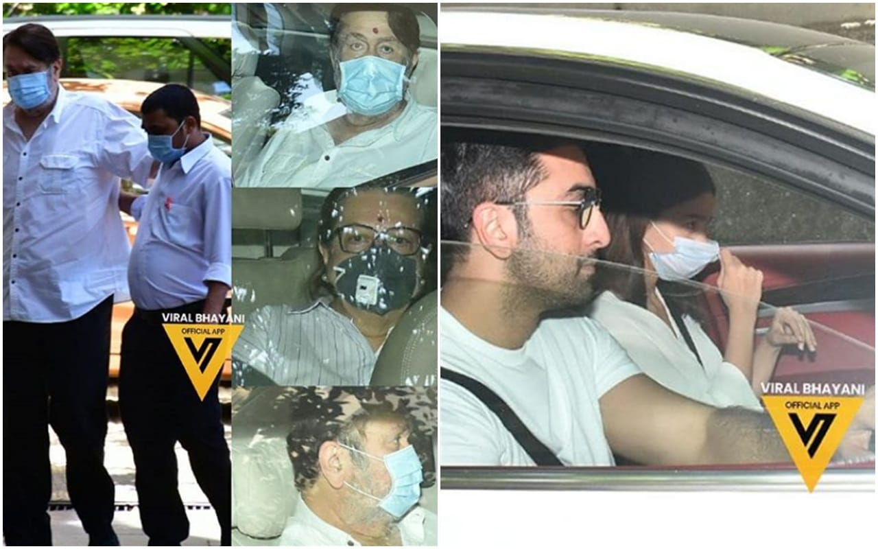 Ranbir Kapoor Alia Bhatt Asks Paparazzi To Wear Mask As they Arrive To Rishi Kapoor Prayer Meet Video Viral