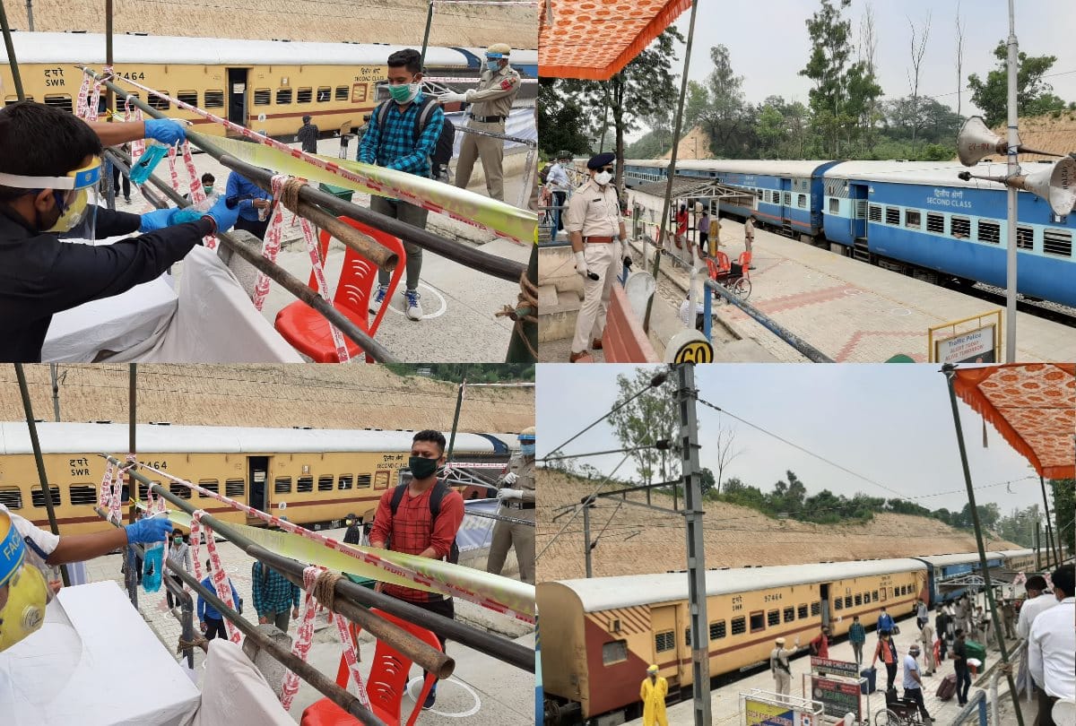 special train arrives at una railway station medical screening of passengers by doctors