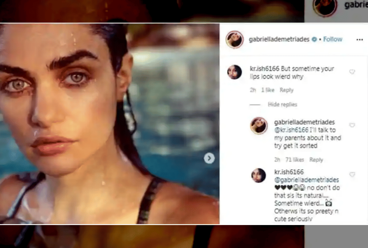 Arjun Rampal girlfriend Gabriella Demetriades reply when a user curious about her lips