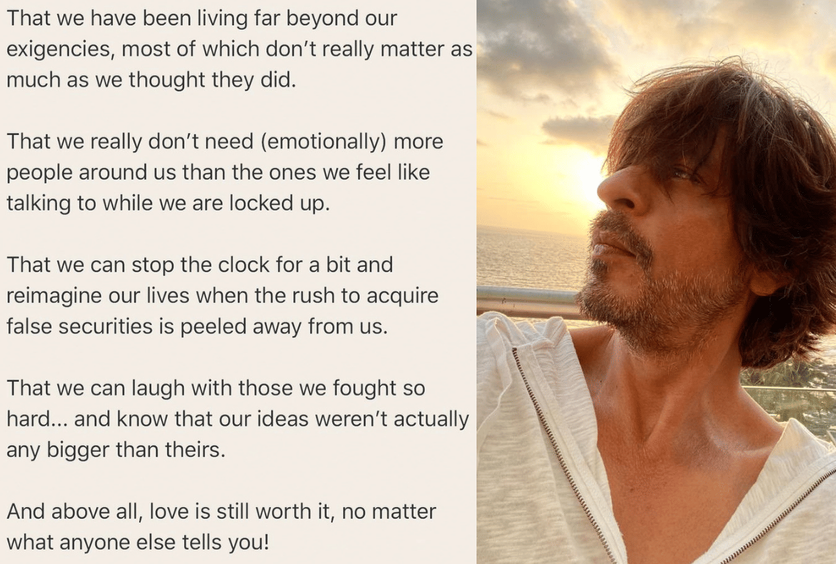 shah rukh khan tweet Lockdown lessons to his fans