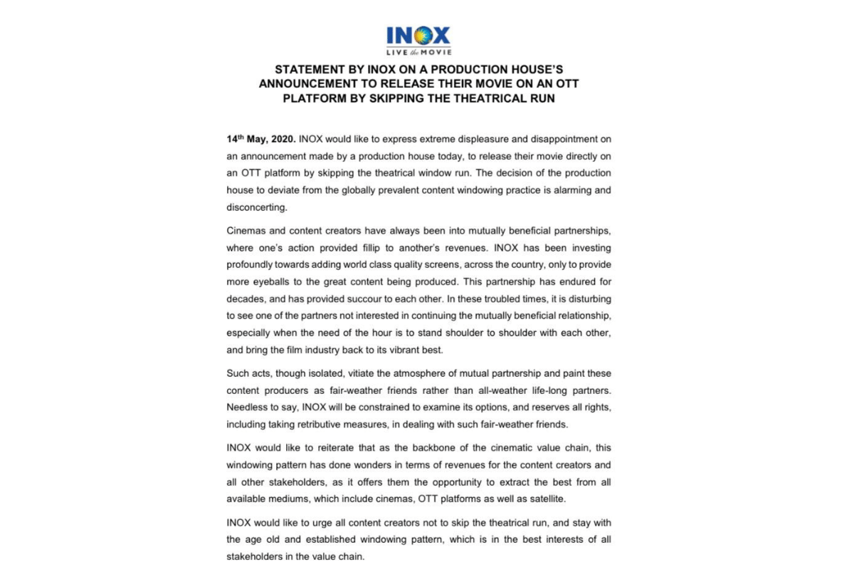 Gulabo sitabo news in hindi : Director Kunal Kohli reply after INOX criticized Gulabo Sitabo makers decision to release the film directly on a streaming platform