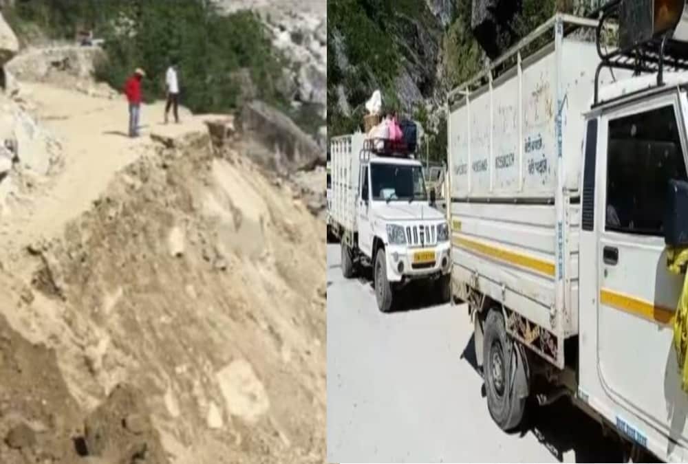 Badrinath highway 20 Meter Road Damage after Landslide and Debris road, Vehicle Stuck
