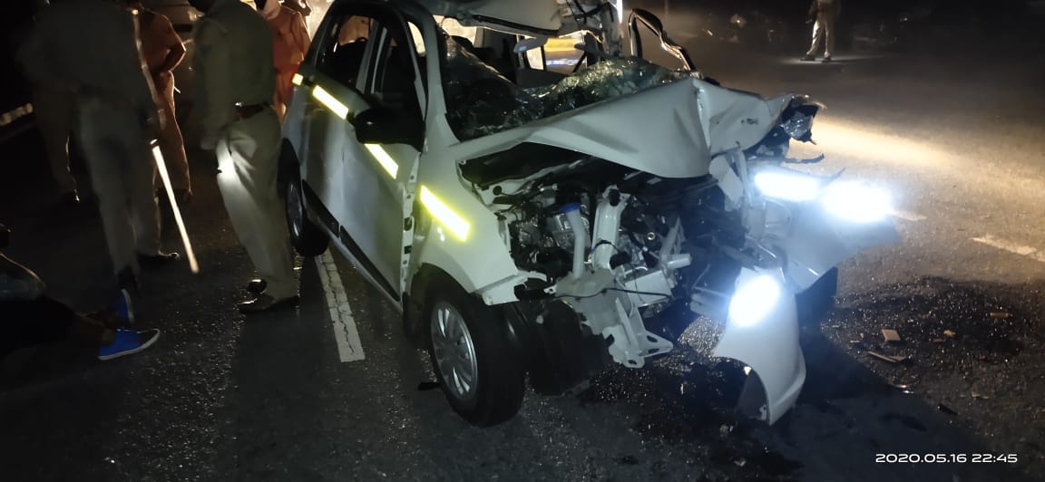 Car entered into truck, one killed, four injured