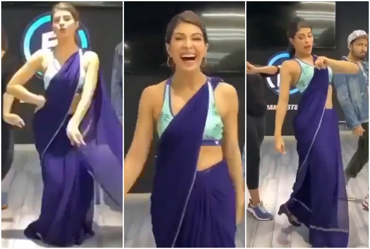Jacqueline Fernandez Dances on Genda Phool in Blue Saree Video Goes Viral