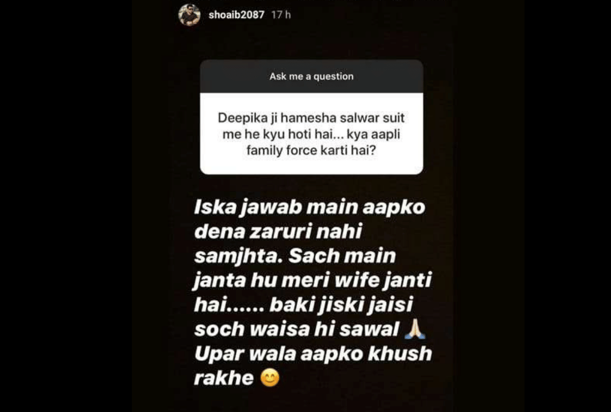 Shoaib Ibrahim reply to user when he asked that his family forces wife Dipika Kakar to wear salwar suits