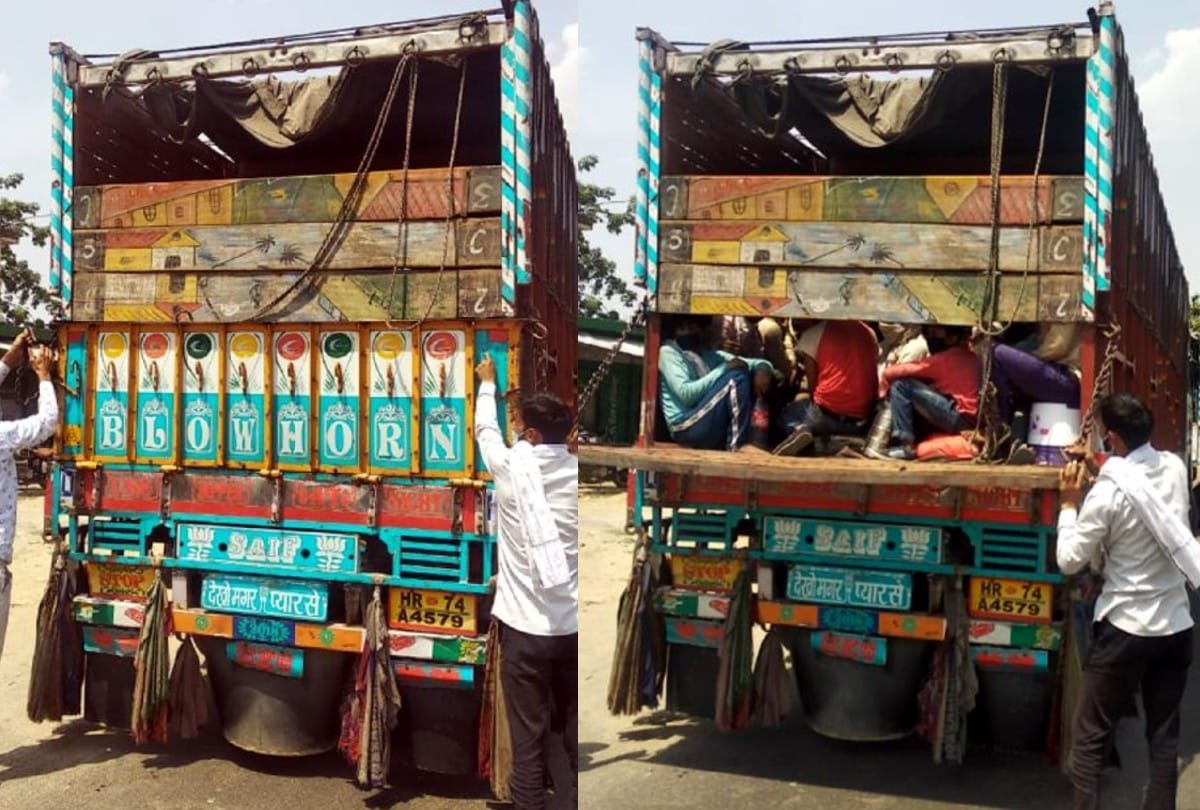 police caught trucks carrying migrants workers amid lockdown in kasganj