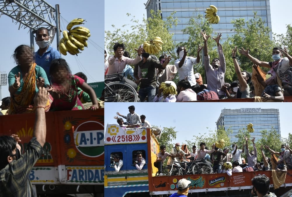 Migrant labourers are coming in trucks in huge numbers.