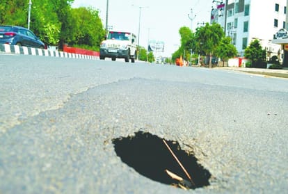 potholes on the road made for US President donald trump in agra
