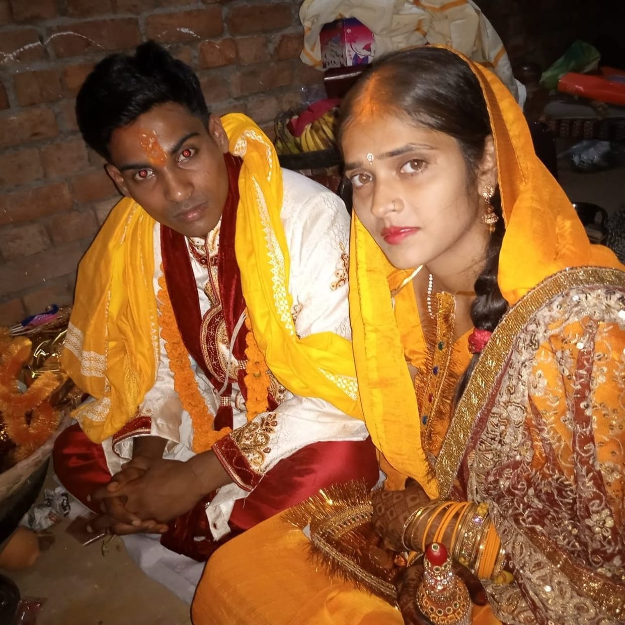 groom and bride marriage in presence of mask