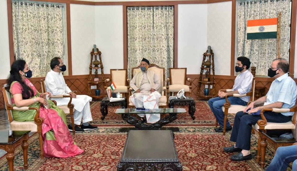 CM Uddhav Thackeray met Governor Bhagat Singh Koshyari with wife and son after taking oath as MLC
