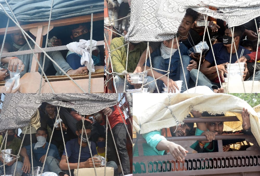 pravasi mazdoor is traveling in inhuman conditions.