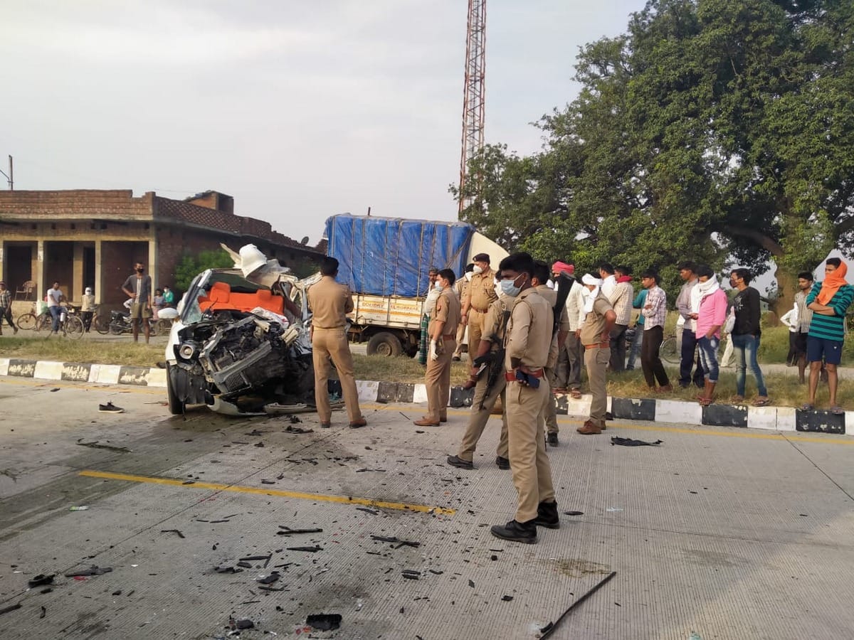 Three people died in car accident collided with dcm truck in azamgarh up