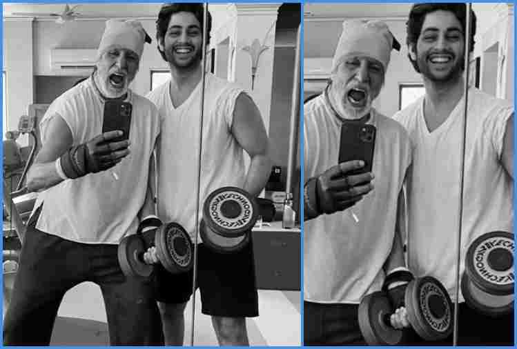 amitabh bachchan gym photo share with grandson agstya nanda