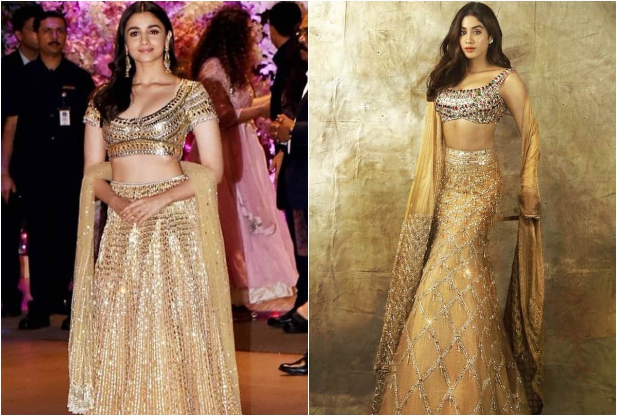 alia bhatt and jhanvi kapoor dazzles in golden lehenga
