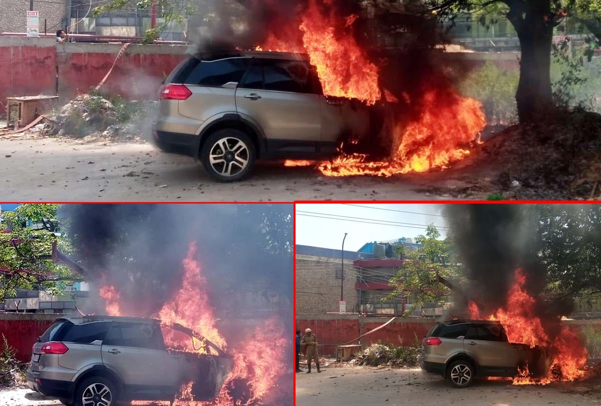 Car burnt into ashes at boys hostel near kc jammu