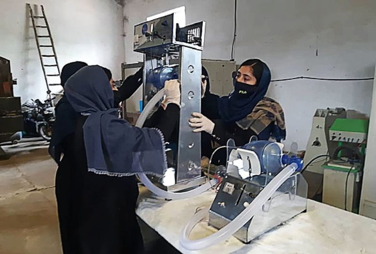 girls making ventilator with parts of car and bike in afghanistan