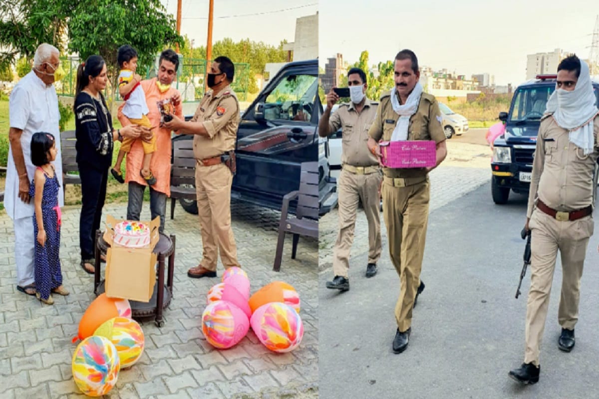 Lockdown 4 Update, police has reached with cake for birthday celebration of a child in a colony of Meerut