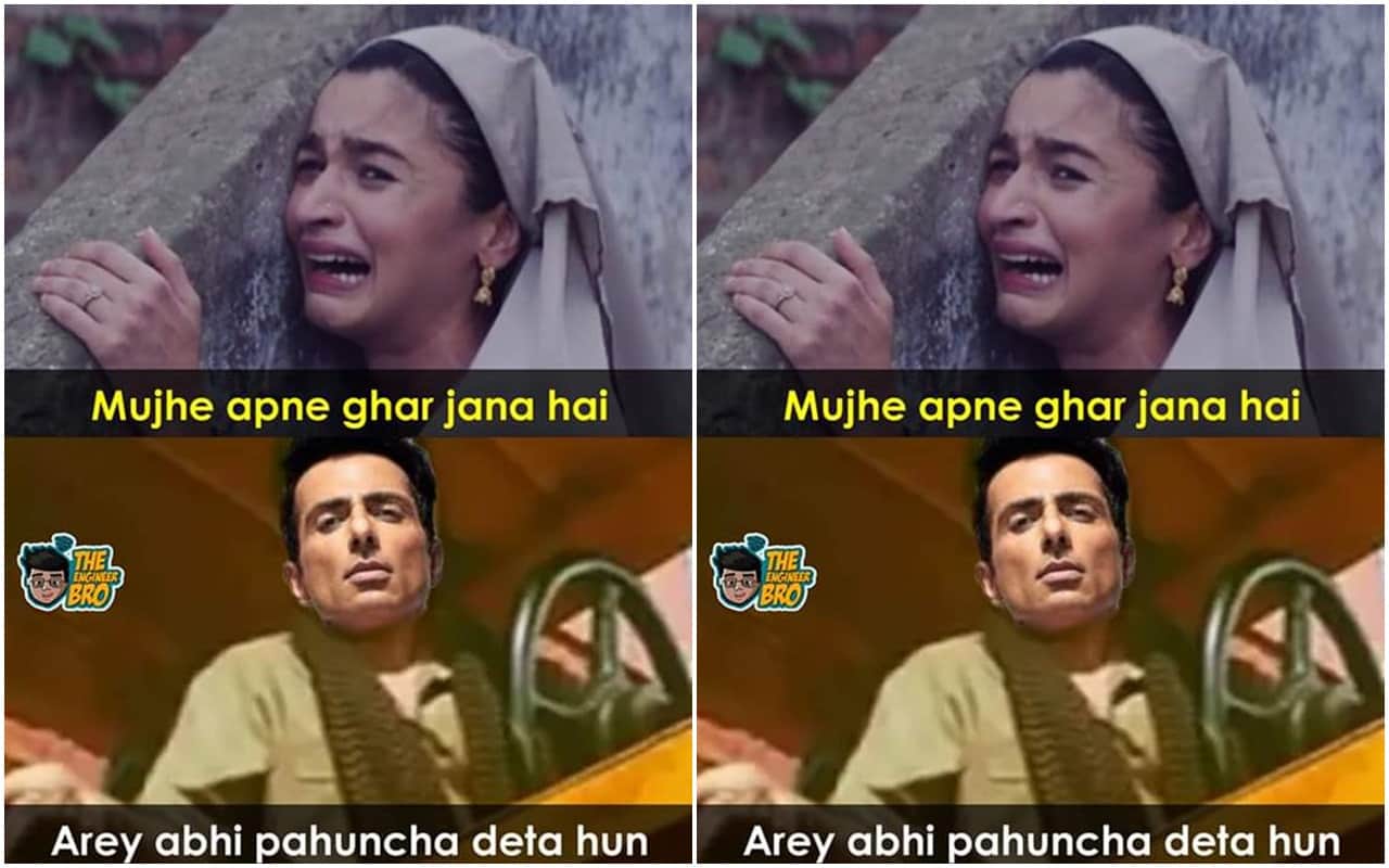 Sonu Sood Hilarious Meme Featuring Alia Goes Viral : Sonu Sood help migrant workers COVID-19 pandemic lockdown: Funny Memes in Splits