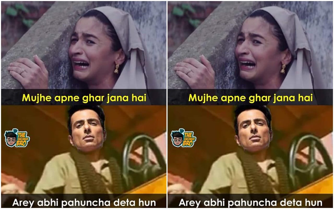 Sonu Sood Hilarious Meme Featuring Alia Goes Viral : Sonu Sood help migrant workers COVID-19 pandemic lockdown: Funny Memes in Splits