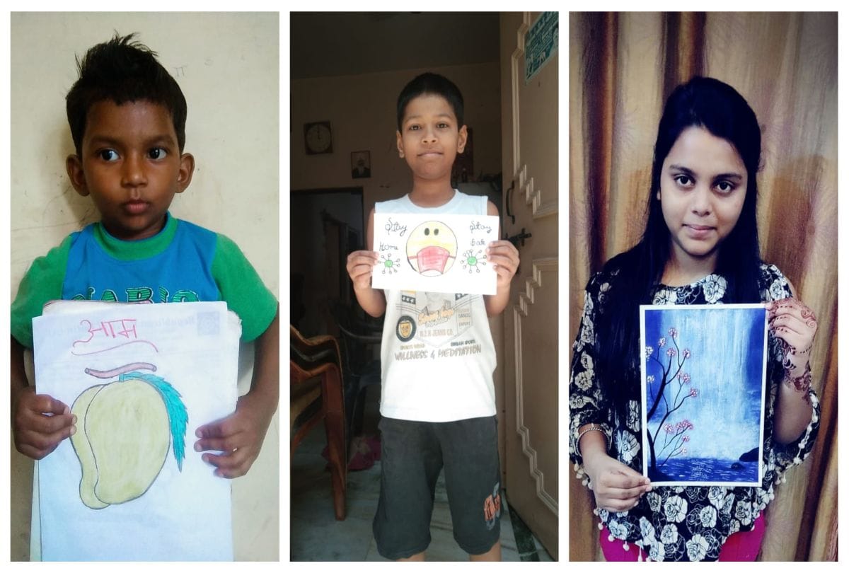 School Children Drawing Painting In Time Of Lockdown
