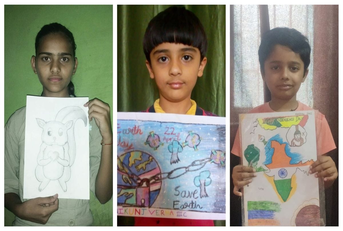 School Children Drawing Painting In Time Of Lockdown
