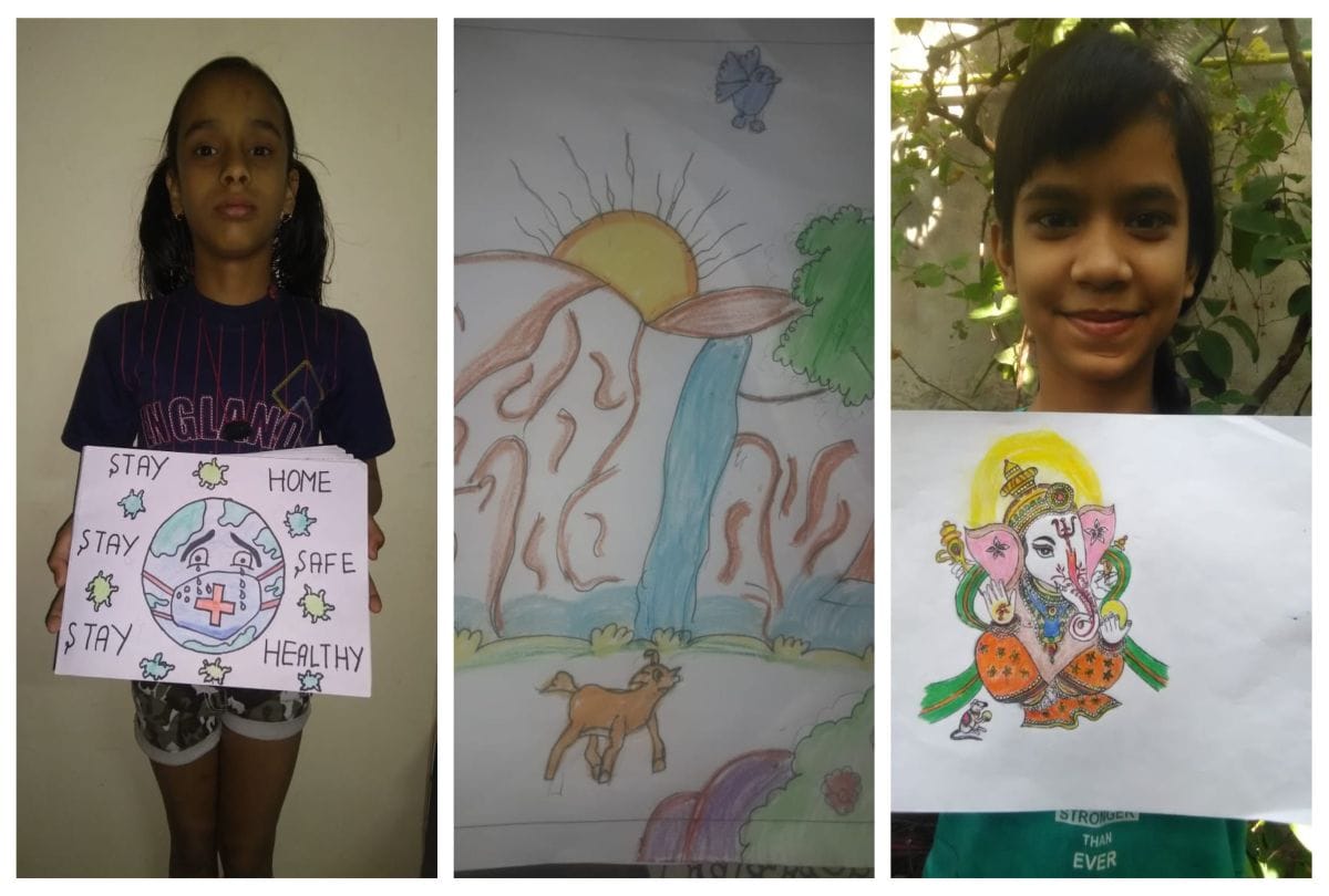 School Children Drawing Painting In Time Of Lockdown