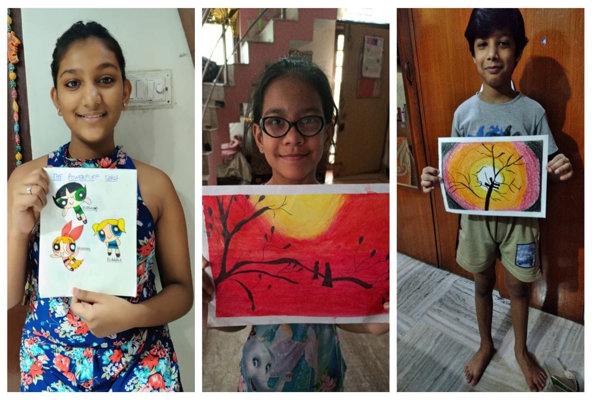 School Children Drawing Painting In Time Of Lockdown