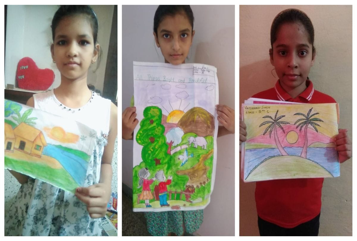 School Children Drawing Painting In Time Of Lockdown