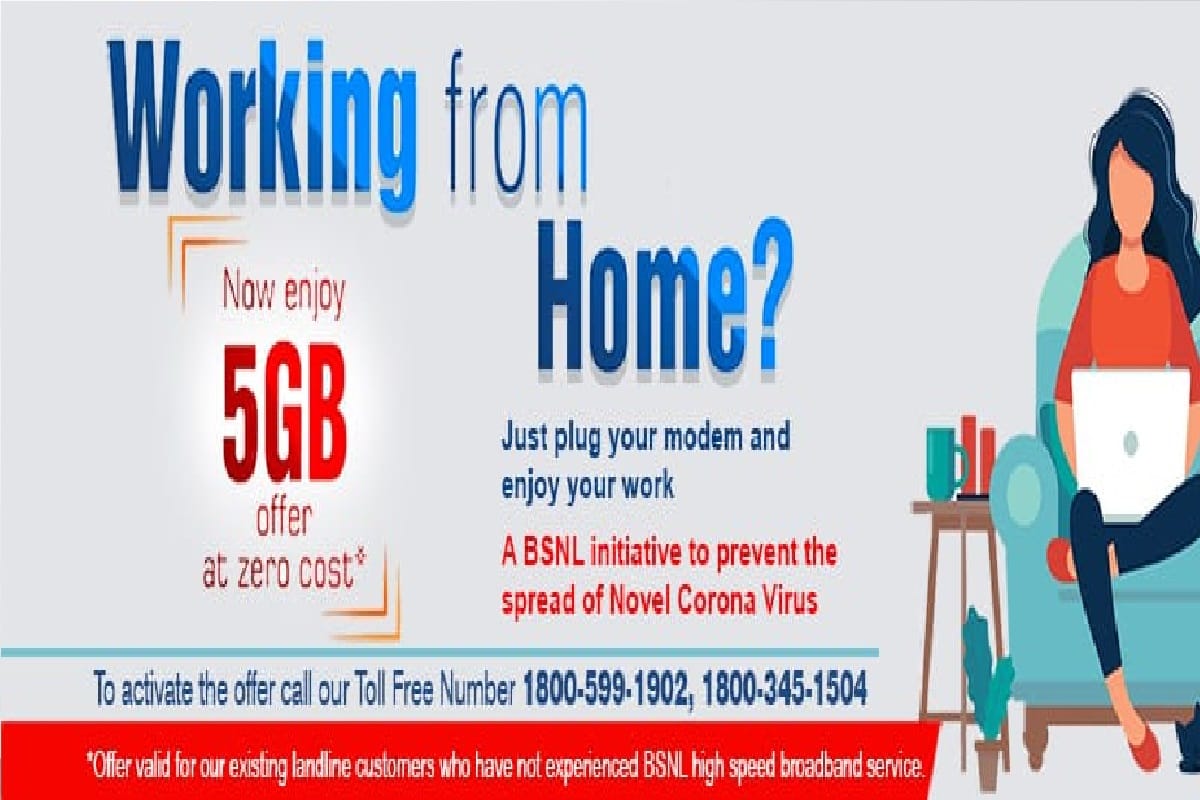 BSNL Work at Home extended promotional broadband plan until June 20 for free